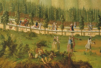Federico il Grande a cavallo nella Maulbeerallee, vicino a Sanssouci, 1770 da German School